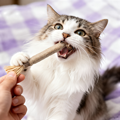 Gato con palitos de matatabi - 100% natural